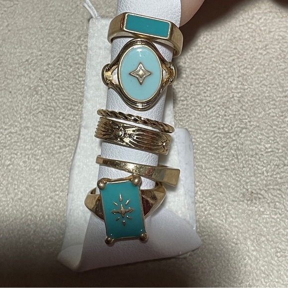 Free People‎ Gold and Turquoise Ring Set brand new - Picture 2 of 14